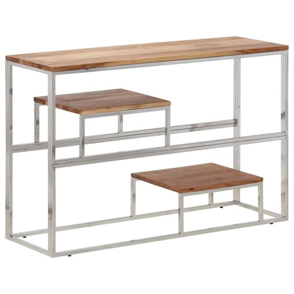 vidaXL Table console argent&eacute; acier inoxydable et bois massif d'acacia