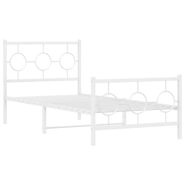 vidaXL Cadre de lit m&eacute;tal sans matelas avec pied de lit blanc 90x200cm