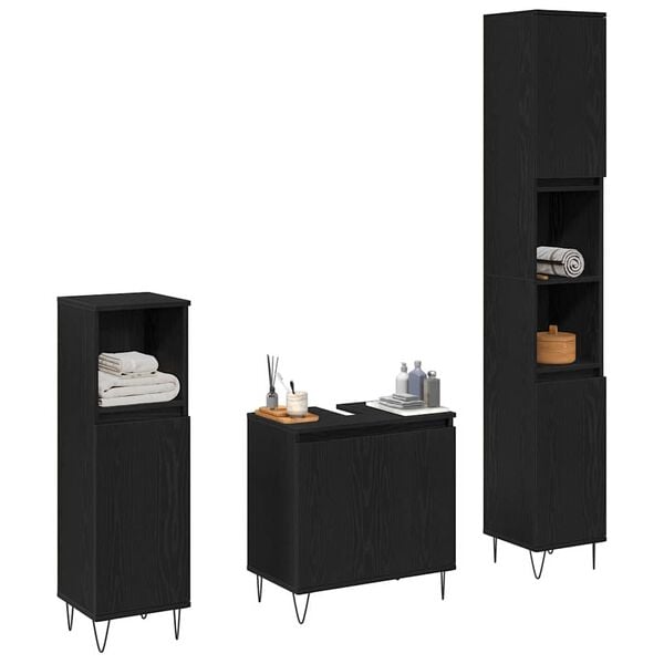 vidaXL Ensemble de mobilier de salle de bain 3 pcs Ch&ecirc;ne noir