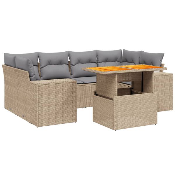 vidaXL Salon de jardin avec coussins 7 pcs beige r&eacute;sine tress&eacute;e