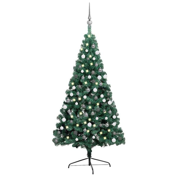 vidaXL Demi-arbre de No&euml;l artificiel pr&eacute;-&eacute;clair&eacute; et boules vert 180 cm