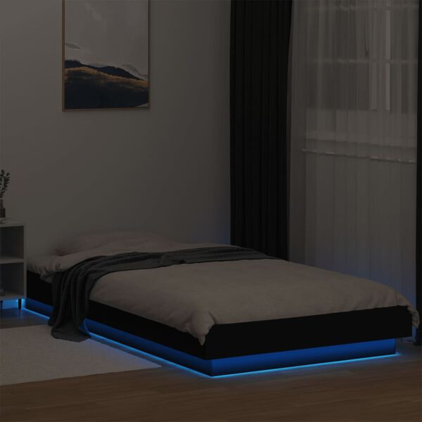 vidaXL Cadre de lit avec lumi&egrave;res LED sans matelas noir 100x200 cm
