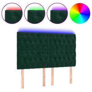 vidaXL T&ecirc;te de lit &agrave; LED Vert fonc&eacute; 160x7x118/128 cm Velours