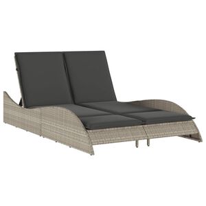 vidaXL Chaise longue avec coussins gris clair 114x205x73 cm poly rotin
