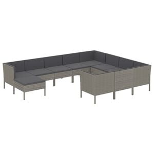 vidaXL Salon de jardin 11 pcs avec coussins R&eacute;sine tress&eacute;e Gris