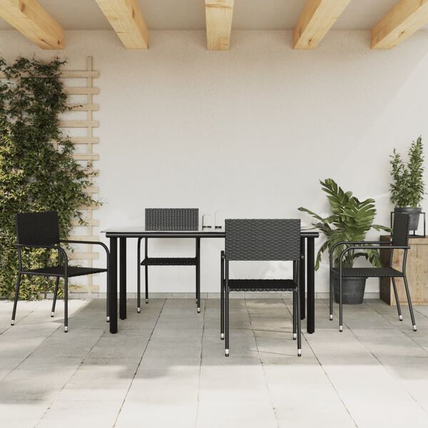 vidaXL Ensemble &agrave; manger de jardin 5 pcs noir r&eacute;sine tress&eacute;e et acier