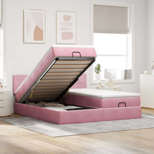 vidaXL Cadre de lit ottoman avec matelas rose 200x200 cm velours