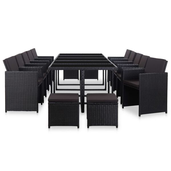 vidaXL Ensemble &agrave; manger d'ext&eacute;rieur 15 pcs avec coussins rotin Noir