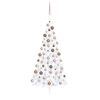 vidaXL Demi-arbre de No&euml;l artificiel pr&eacute;-&eacute;clair&eacute; et boules blanc 180cm