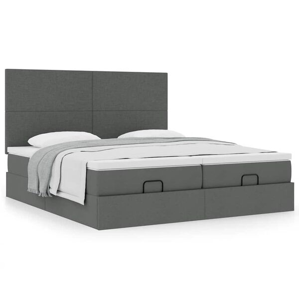 VidaXL Cadre de lit ottoman avec matelas gris fonc&eacute; 200x200cm tissu