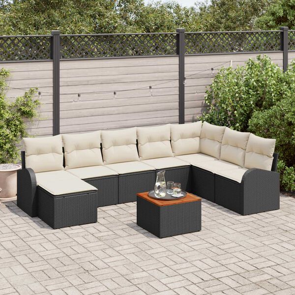 vidaXL Ensemble de canapé de jardin avec coussin 9 pcs Noir Poly rotin