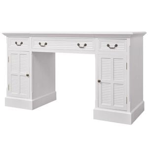 vidaXL Bureau &agrave; double pi&eacute;destal Blanc 140 x 48 x 80 cm