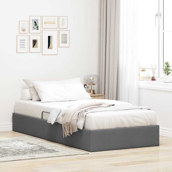vidaXL Lit de Rangement avec matelas Gris fonc&eacute; 90 x 190 cm tissu