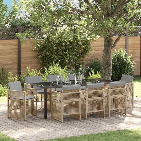 vidaXL Ensemble de salle &agrave; manger pour jardin 9 pcs Beige