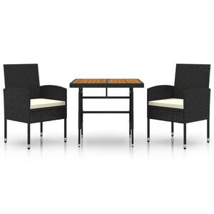 vidaXL Mobilier &agrave; d&icirc;ner d'ext&eacute;rieur 3 pcs R&eacute;sine tress&eacute;e Noir