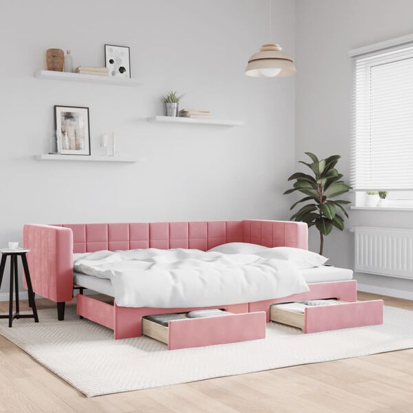 vidaXL Lit de jour avec gigogne et tiroirs sans matelas rose 80x200 cm