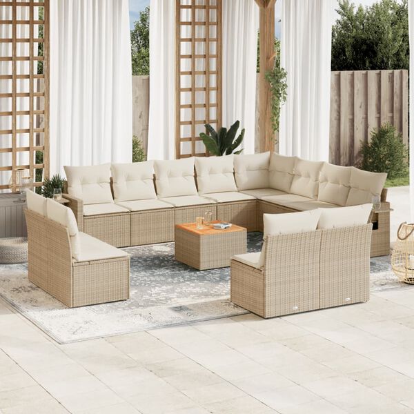 vidaXL Salon de jardin avec coussins 13 pcs beige r&eacute;sine tress&eacute;e