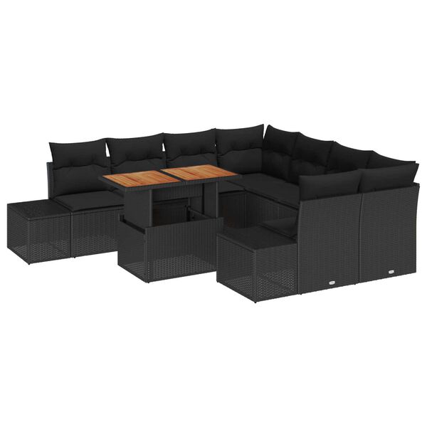 vidaXL Ensemble de canap&eacute; de jardin 9 pcs Noir Poly rotin