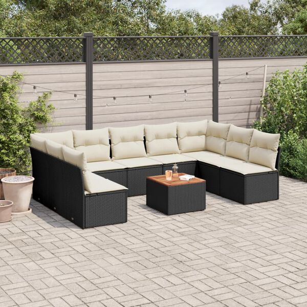 vidaXL Salon de jardin 10 pcs avec coussins noir r&eacute;sine tress&eacute;e