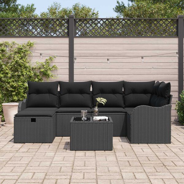 vidaXL Ensemble de canapé de jardin avec coussin 7 pcs Noir Poly rotin