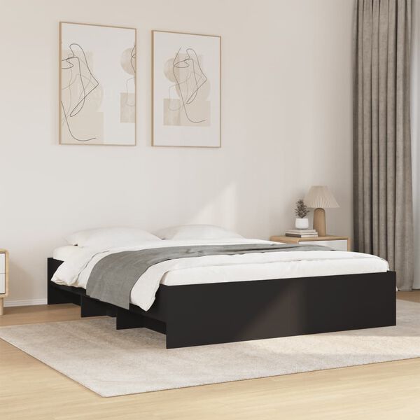 vidaXL Cadre de lit sans matelas noir 150x200 cm bois d'ing&eacute;nierie