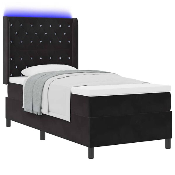 vidaXL Lit &agrave; Ressorts avec Matelas LED Argyle Noir 90 x 190 cm Velours