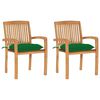 vidaXL Chaises de jardin lot de 2 et coussins vert Bois de teck massif