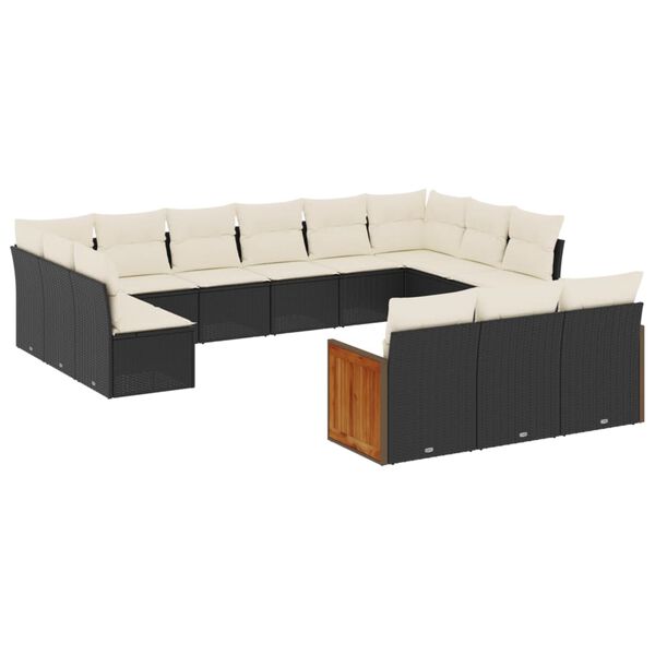 vidaXL Salon de jardin avec coussins 13 pcs noir r&eacute;sine tress&eacute;e