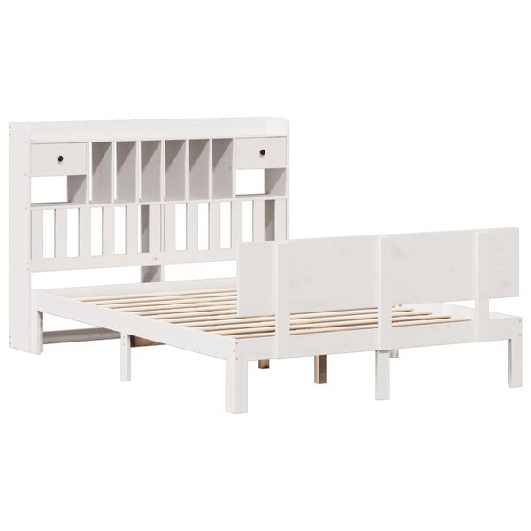vidaXL Lit bibliothèque sans matelas blanc 140x200 cm bois pin massif
