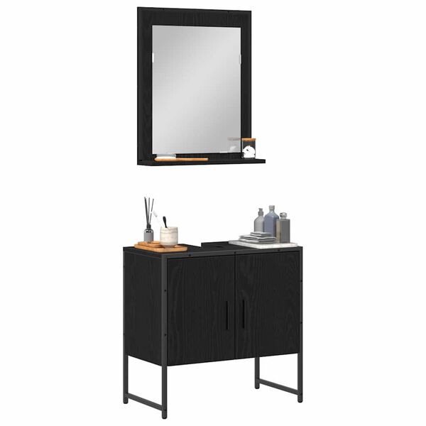 vidaXL Ensemble de mobilier de salle de bain Montage mural 2 pcs Noir