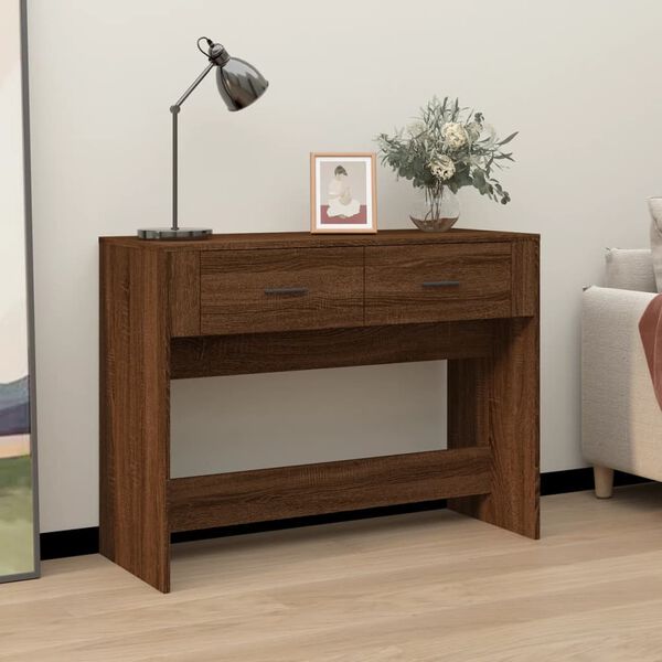 vidaXL Table console Ch&ecirc;ne marron 100x39x75 cm Bois d'ing&eacute;nierie