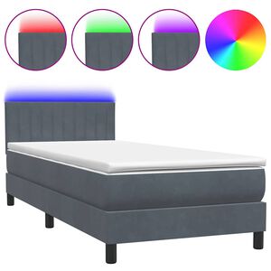 vidaXL Sommier &agrave; lattes de lit et matelas et LED gris fonc&eacute; 90x220 cm velours