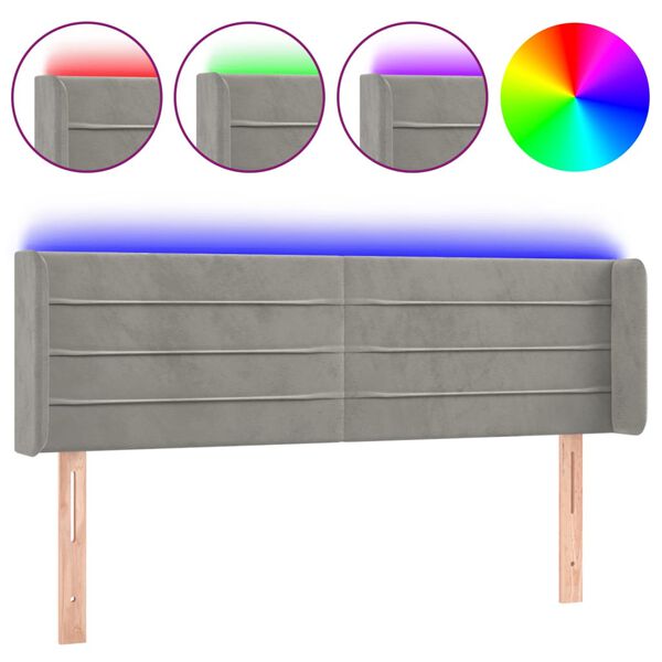 vidaXL T&ecirc;te de lit &agrave; LED Gris clair 147x16x78/88 cm Velours