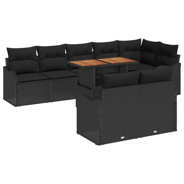 vidaXL Ensemble de canap&eacute; de jardin avec coussin 9 pcs Noir
