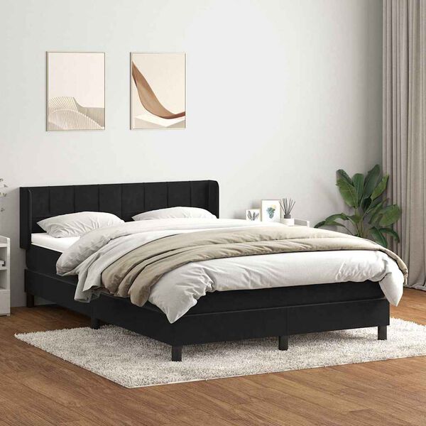 vidaXL Sommier &agrave; lattes de lit avec matelas noir 140x210 cm velours