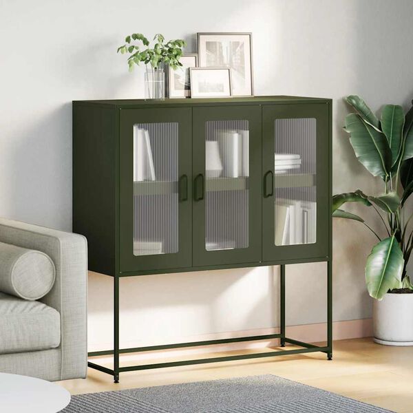 vidaXL Buffet vert olive 100,5x39x107 cm acier laminé à froid