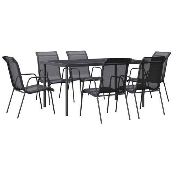 vidaXL Ensemble à manger de jardin 7 pcs noir textilène et acier