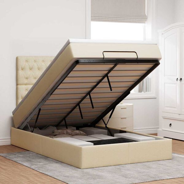 vidaXL Cadre de lit ottoman avec matelas crème 120x200cm tissu