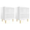 vidaXL Tables de chevet pieds en bois 2 pcs Blanc brillant 40x30x50 cm