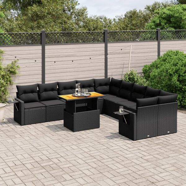 vidaXL Salon de jardin 11 pcs avec coussins noir r&eacute;sine tress&eacute;e