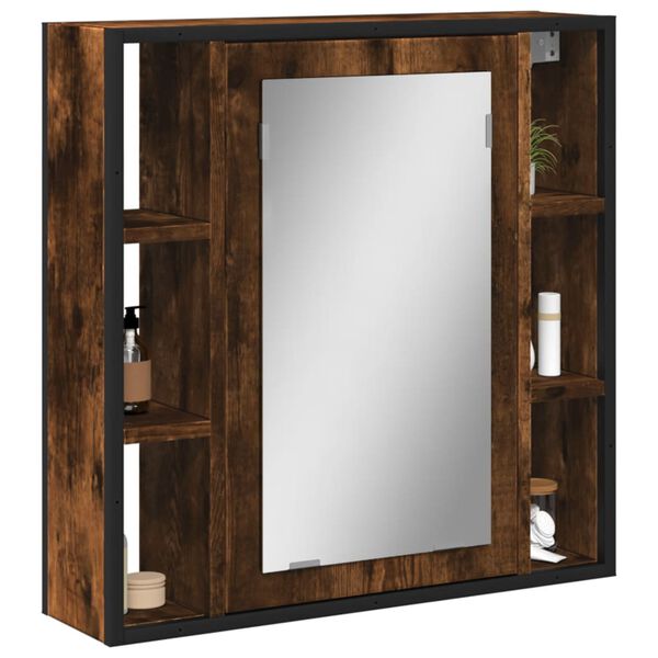 vidaXL Armoire à miroir de salle de bain chêne fumé bois d’ingénierie