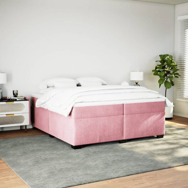 vidaXL Sommier &agrave; lattes de lit avec matelas Rose 200x200 cm Velours