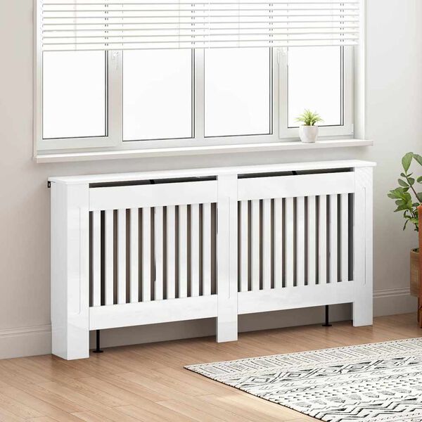 vidaXL Cache-Radiateur Blanc brillant 172 x 19 x 81,5 cm