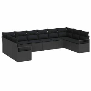 vidaXL Ensemble de canap&eacute; de jardin avec coussin 10 pcs Noir polyrotin