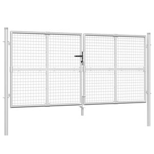 vidaXL Portail de jardin grillag&eacute; argent&eacute; 300 x 125 cm en acier galvanis&eacute;