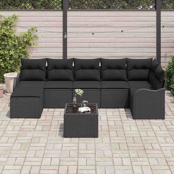 vidaXL Ensemble de canap&eacute; de jardin avec coussin 8 pcs Noir Poly rotin