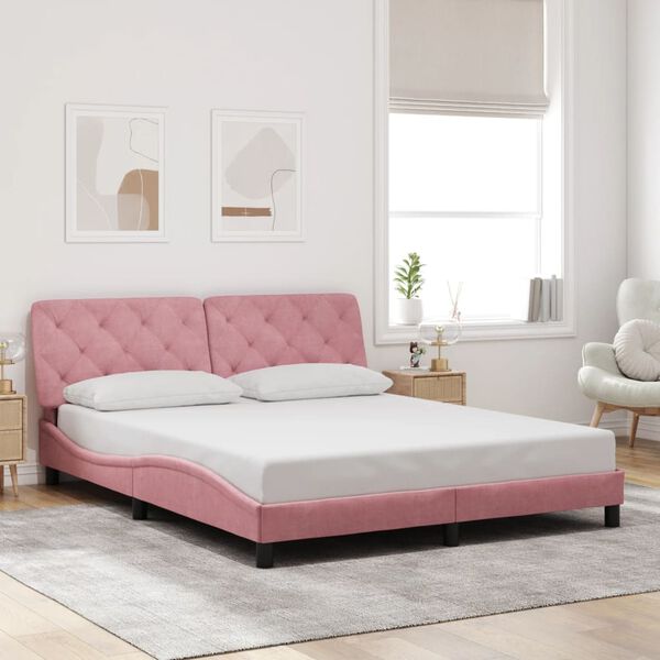 vidaXL Cadre de lit avec LED sans matelas rose 160x200 cm velours