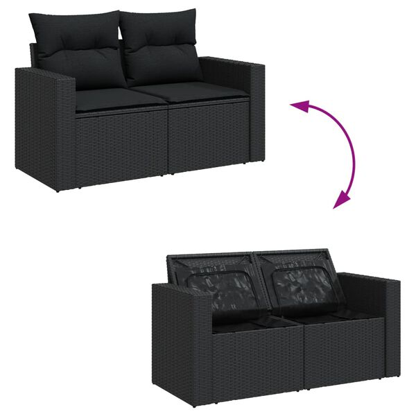 vidaXL Salon de jardin 10 pcs avec coussins noir résine tressée