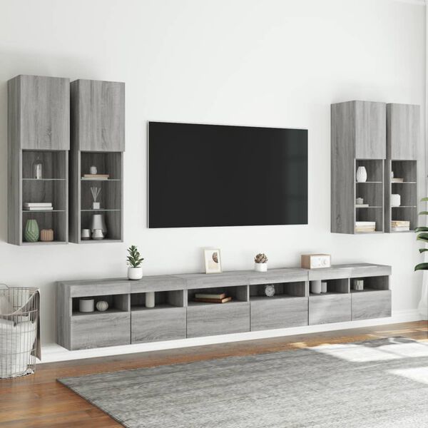 vidaXL Ensemble de meubles TV muraux 7 pcs et lumi&egrave;res LED sonoma gris