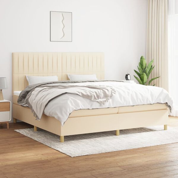 vidaXL Sommier &agrave; lattes de lit avec matelas Cr&egrave;me 200x200 cm Tissu